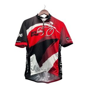 Vomax Men's Medium Black Red White 2006 MS Bike Tour Cycling Jersey‎ 3 Pocket